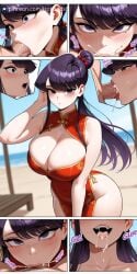 ai_generated blowjob breasts china_dress chinese_new_year comic_panel fellatio hotload-8 komi-san_wa_komyushou_desu komi_shouko komi_shuuko mother_and_daughter oral oyakodon petite petreon pulling_out slim sloppy_blowjob sucking_penis wet_mouth