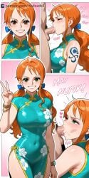 ai_generated blowjob breasts china_dress chinese_new_year clothing fellatio female hotload-8 male nami nami_(one_piece) one_piece petreon