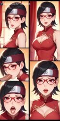 ai_generated blowjob breasts cheek_bulge china_dress chinese_new_year comic hotload-8 naruto naruto_(series) oral patreon petite pulling_out sarada_uchiha slim sloppy_blowjob sucking_penis wet_mouth