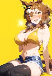 ai_generated animal_ears bob_cut breasts brown_hair female hair_accessory horse_girl jungle_pocket(umamusume) two_tone_hair umamusume umamusume_pretty_derby yellow_eyes