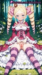 1girls 2025 ai_assisted ai_generated anime anime_style ass_visible_through_thighs beatrice_(re:zero) blonde_hair blue_eyes blush bow breasts bust busty capelet cleavage closed_mouth crown dress drill_hair feet_out_of_frame female_focus female_only flower forest frilled_dress frilled_sleeves frills fur-trimmed_capelet fur_trim gradient_hair grass hair_ribbon heart hi_res high_quality high_resolution highres labia leaf long_hair long_sleeves looking_at_viewer medium_breasts mini_crown multicolored_hair natsuyoru nature no_panties nopan outdoors parted_bangs patreon pink_bow pink_hair pink_ribbon presenting purple_thighhighs pussy re:zero_kara_hajimeru_isekai_seikatsu red_capelet red_dress ribbon shawl sidelocks sitting small_breasts smile solo spread_legs spread_pussy stable_diffusion striped striped_clothes striped_thighhighs symbol-shaped_pupils thighhighs tree twin_drills twintails uncensored vagina voluptuous voluptuous_female white_flower wide_sleeves