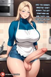 1futa ai_generated apron apron_only bored bottom_heavy curvy curvy_figure dialogue dress dress_lift english english_text fantasy futa_only futanari hips hips_wider_than_shoulders huge_ass huge_balls huge_breasts huge_cock kitchen looking_at_viewer luvnari milf mommy mommy_dom mommy_kink nsfw penis penis_out penis_to_the_knees talking_to_viewer thick thick_ass thick_legs thick_penis thick_thighs veins_on_dick veiny_penis