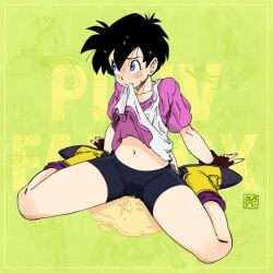 1girls black_hair blue_eyes blush cameltoe clothed clothed_female clothing dragon_ball dragon_ball_z female humiliation oca omorashi peeing short_hair solo urination urine videl watersports wetting wetting_self