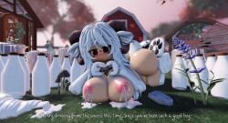 1girls 3d asu_(needyasuu) big_ass big_breasts black_eyes collar cowbell_collar dominant_female excessive_milk farm floor fluffy_ears fluffy_tail grass horns lactating lactation milk milking_breasts needyasuu outside paws roblox robloxian sheep white_fur white_hair