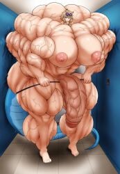 alternate_muscle_size arknights extreme_muscles futanari hazel_iic hyper_breasts hyper_muscles muscular_futanari utage_(arknights)