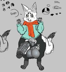 anthro balls big_balls big_penis caliwampus canid canine fox genitals hi_res humanoid male mammal penis solo thick_thighs