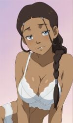 1girls ai_generated avatar_legends avatar_the_last_airbender bonnieaiart bra breasts dark-skinned_female dark_skin katara lingerie nickelodeon nicktoons solo_female