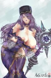 awg_usto big_breasts big_thighs blue_hair cleavage crymaria_levin long_hair mommy valkyria_chronicles valkyria_chronicles_4 video_games