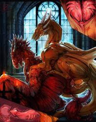 anus ass balls detailed_background dragon duo erection feathered_wings feathers female female_penetrated feral feral_on_feral feral_penetrated feral_penetrating feral_penetrating_feral fur furred_dragon furred_scalie genitals gothic_architecture hi_res horn knot long_neck male male/female male_penetrating male_penetrating_female membrane_(anatomy) membranous_wings mythological_creature mythological_scalie mythology penetration penis pink_anus pink_knot pink_penis red_body red_feathers red_fur scales scalie sex shaded snout vaginal_penetration vaginal_penetration white_horn wings yellow_body yellow_scales zweikopfeinhorn