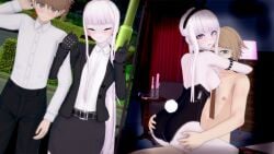 1girls 2boys 3d cheating_girlfriend cuckold danganronpa hands_on_ass kirigiri_kyouko koikatsu naegi_makoto necktie notpistol straddling suit togami_byakuya