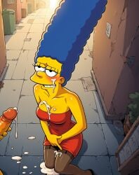 ai_generated alley cum cum_on_clothes marge_simpson red_dress simpsons