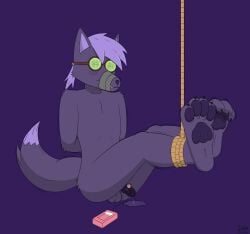 anthro balls blush blush_lines bodily_fluids bondage bondage bound canid canine chujin_ketsukane cum egg_vibrator erotic_diversion eyewear feet foot_focus fox gag gagged genital_fluids genitals goggles hi_res leaking_cum male mammal monster nude nude_male paw_claws pawpads paws penile penis questionable_consent restraints rope rope_bondage sex_toy solo tape tape_gag undertale_yellow vibrator vibrator_on_penis