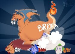 anthro ass big_butt breath charizard closed_eyes crouching duo fart fart_cloud farting_on_another farting_on_face generation_1_pokemon male nintendo passtheblast pokemon pokemon_(species) super_smash_bros. thick_thighs