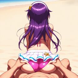 1girls ai_generated athena_asamiya beach bikini clothed clothed_female clothed_sex from_behind hard_cock huge_cock inside king_of_fighters light-skinned_female light_skin outdoors outside pale-skinned_female pale_skin panties purple_hair skirt star