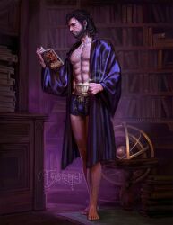 abs artistic_nude artistic_nudity baldur's_gate baldur's_gate_3 bara barazoku boxers boxers_(clothing) digital_painting_(artwork) dungeons_and_dragons feyspeaker forgotten_realms gale_dekarios hairy_chest hairy_male larian_studios male male_focus male_only muscular_male no_visible_genitalia nonsexual pecs pinup robe shirtless shirtless_(male) shirtless_male six_pack solo solo_focus solo_male tasteful tasteful_nudity toned toned_body toned_male toned_stomach topless topless_male