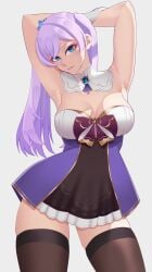 big_breasts blue_eyes dress_shirt flower_in_hair gloves hair_ornament hispanic_virtual_youtuber indie_virtual_youtuber kyria_vtuber purple_hair thighhighs twintails virtual_youtuber voluptuous vtuber vtuberfanart