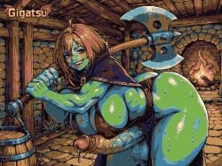 ai_assisted ai_generated animated animation big_penis erection fantasy futa_only futanari gigatsu green_skin limited_palette pixel_animation pixel_art red_hair twitching
