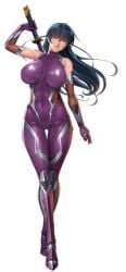 aoi_nagisa_(artist) aoi_nagisa_(metalder) black_hair bodysuit curvy curvy_figure high_heels huge_breasts igawa_asagi kunoichi ninja taimanin_(series) taimanin_asagi taimanin_suit