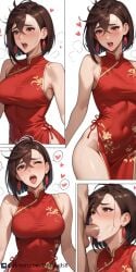 ai_generated ayase_momo blowjob breasts cheek_bulge china_dress chinese_new_year comic dandadan hotload-8 oral patreon petite pulling_out slim sloppy_blowjob sucking_penis wet_mouth