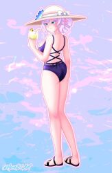 beach blue_eyes hat hispanic_virtual_youtuber indie_virtual_youtuber kyria_vtuber purple_hair swimsuit twintails vtuber vtuberfanart white_skin