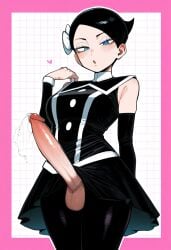 ai_generated balls black_hair blue_eyes futanari heart large_penis looking_at_viewer marley_(pokemon) penis pokemon