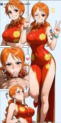 ai_generated blowjob breasts china_dress chinese_new_year clothing fellatio female hotload-8 male nami nami_(one_piece) one_piece petreon