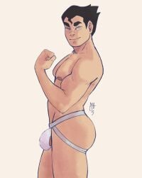 1boy ass avatar_legends bolin english_text hands_on_hips human human_only jockstrap jockstrap_only looking_back manlyhand nickelodeon nicktoons pubic_hair solo_male the_legend_of_korra underwear white_background