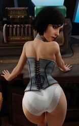 3d ass bioshock bioshock_infinite blue_eyes brown_hair bubble_butt busty coffeeforsnails elizabeth_comstock female female_focus female_only hourglass_figure looking_at_viewer looking_back male_pov pov rear_view short_hair sideboob tagme wide_hips