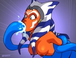 1girls ahsoka_tano alien big_breasts blowjob blue_eyes bold-n-brash breasts clone_wars darthguyford female_focus nipples nude nude_female orange_skin star_wars tentacle throat_fuck togruta topless wide_eyed