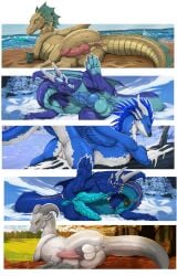 2_penises anus aquatic_dragon ass balls blue_anus blue_body blue_fur blue_knot blue_membrane blue_pawpads blue_penis claws dimitri_(anthrodragon) diphallia diphallism dragon erection female feral fur furred_dragon furred_scalie genitals green_membrane green_pawpads grey_anus grey_claws grey_horn grey_nose_horn group hi_res horn ishiru knot male marine meltach membrane_(anatomy) multi_genitalia multi_penis mystical_stratus mythological_creature mythological_scalie mythology original_character pawpads penis perineum pink_anus pink_knot pink_penis pink_pussy presenting presenting_anus purple_knot pussy saphira_pendragon scales scalie ventral_scales white_body white_fur white_horn white_scales yellow_body yellow_scales