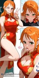 ai_generated blowjob breasts china_dress chinese_new_year clothing fellatio female hotload-8 male nami nami_(one_piece) one_piece petreon