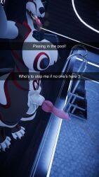 3d black_nipples body_markings canine_penis futanari knot large_breasts peeing pool self_upload sheath snapchat tongue_out vrchat watersports