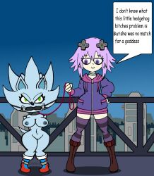 anthro bondage bound drgonlordrog eulipotyphlan fan_character female female/female genderswap genderswap_(mtf) hedgehog hi_res human leash mammal nazo_the_hedgehog neptune_(neptunia) neptunia_(series) nidrog rule_63 sonic_(series)