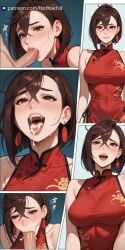 ai_generated ayase_momo blowjob breasts cheek_bulge china_dress chinese_new_year comic dandadan fellatio hotload-8 oral patreon petite pulling_out slim sloppy_blowjob sucking_penis wet_mouth