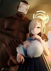 arona's_sensei_doodle_(blue_archive) asuna_(blue_archive) big_breasts blue_archive dark-skinned_male schoolgirl