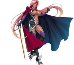 aoi_nagisa_(artist) aoi_nagisa_(metalder) boob_window boobs cape dark_skin ingrid_(taimanin_asagi) pink_hair taimanin_(series) taimanin_murasaki