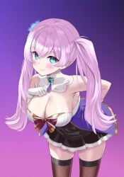 1girls black_thighhighs blue_eyes cleavage dress dress_shirt flower_in_hair gloves hair_ornament hispanic_virtual_youtuber indie_virtual_youtuber kyria_vtuber large_breasts light-skinned_female light_skin longer_than_10_seconds looking_at_viewer pink_hair purple_hair shorter_than_30_seconds strapless strapless_dress tagme thighhighs twintails vertical_video video vtuber vtuberfanart white_gloves