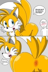 anal ass asshole bending_over comic fan_character fox furry gay male male/male oblivious penis sonic_(series) sonic_the_hedgehog_(series) spanky15 tails word_balloon