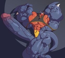 armpit balls bara big_balls big_muscles big_penis boner bottomless erection flexing garchomp hyper_balls hyper_muscles hyper_penis low_res male male_only muscles muscular nintendo pantsless penis pokemon remert solo solo_male