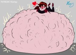 belly_bulge blush digestion digestion_noises friday_night_funkin girlfriend_(friday_night_funkin) heart lying_on_stomach mass_vore prey_shaped_bulge squirming squirming_gut struggling struggling_prey trepidation_gf_(friday_night_funkin) vlumpy vore vore_belly