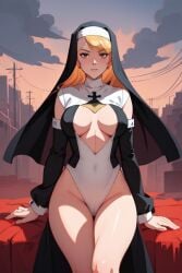 ai_generated blonde_female breast clothed_female nun nun_outfit