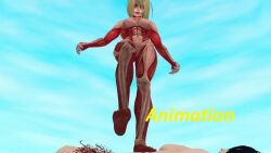 1girls barefoot femaletitan giantess mmd shingeki_no_kyojin titan_(shingeki_no_kyojin) titan_a.e. trample