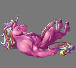 big_penis epic_games fabio_sparklemane_(fortnite) fortnite fortnite:_battle_royale horse horse_penis horsecock long_hair looking_at_viewer male male_focus male_only multicolored_hair muscular muscular_male nude nude_male penis pink_body tail tinyghostly unicorn unicorn_horn unicorn_humanoid