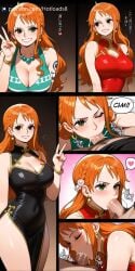 ai_generated blowjob breasts china_dress chinese_new_year clothing fellatio female hotload-8 male nami nami_(one_piece) one_piece petreon