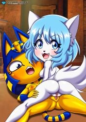 2girls animal_crossing ankha anthro ass bbmbbf blush breasts cute diamond_level female female/female female_only furry nintendo nude open_mouth palcomix pietros_secret_club pussy tongue virtual_youtuber wolfychu youtube youtuber yuri