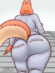 1girls 3:4 anthro ass big_ass canid canine canis clothed clothing diane_foxington digital_media_(artwork) dreamworks female fox fur hi_res looking_back low-angle_view mammal orange_body orange_fur oystercatcher7 simple_background solo solo_female suit tail the_bad_guys thick_thighs wide_hips