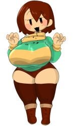 1girls big_breasts breasts brown_hair chara chara_(mochikirb_style) clothed clothing female female_only huge_breasts large_breasts mob_face mochikirb shortstack solo standing tagme thick_thighs thighhighs thighs undertale undertale_(series)