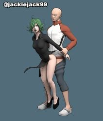 1boy 1girls animated bald from_behind green_hair jackiejack99 one-punch_man saitama sex simple_background tatsumaki