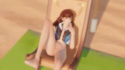 3d beach beach_chair d.va female naked overwatch pose pussy render sunbathing vagina waveracer_d.va wetimation