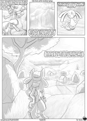 absurd_res anthro bag balls building climbing clothing comic english_text female generation_4_pokemon genitals grass greyscale hat headgear headwear hi_res hill kolin_novak legendary_pokemon legwear looking_at_viewer lucario male mammal mesprit monochrome mountain narration nintendo outside page_2 plant pokemon pokemon_(species) pokemon_mystery_dungeon pussy rock rymherdier scarf text topwear tree url valley vest wanderlust water